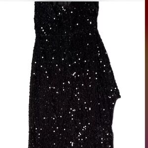 Long Black Sequin Dress Spaghetti Straps Side Split Size XS